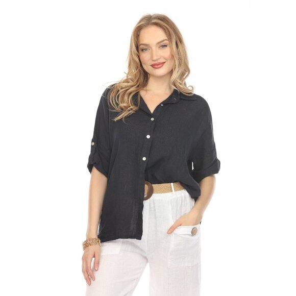 Navy Button Up Collared Shirt - Picture 1 of 12